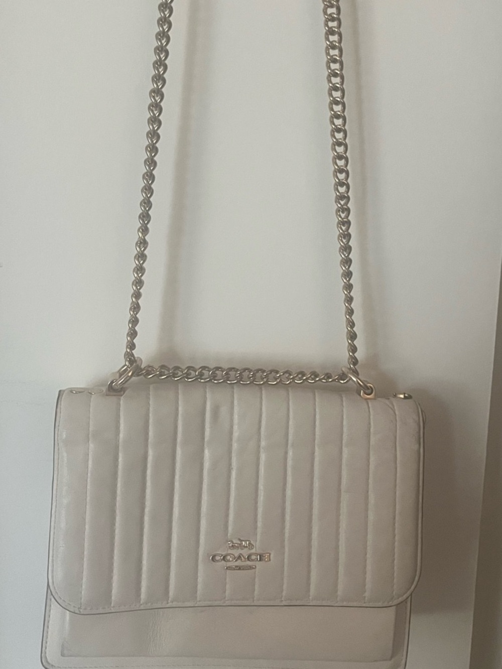Coach Quilted Leather Crossbody Bag in Cream with Gold Chain